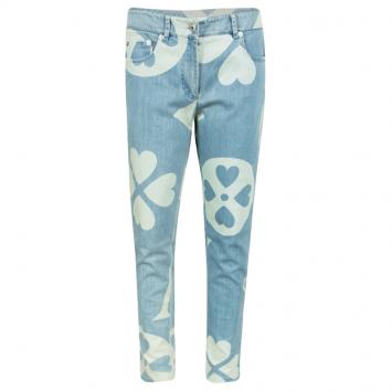 Pre Owned Moschino Couture SS 2015 Blue Symbols Print Light Wash Denim Jeans M