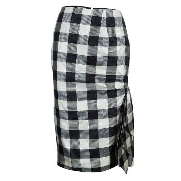 Pre Owned Moschino Black and White Checked Skirt L