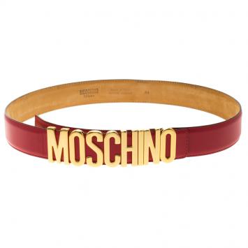 Pre Owned Moschino Red Leather Logo Belt 110 CM