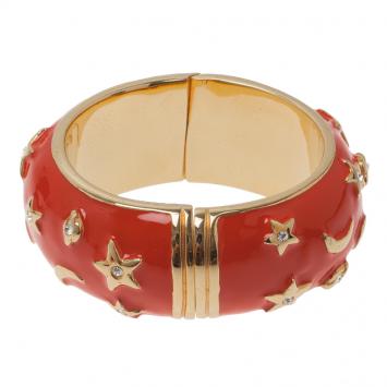 Pre Owned Moschino Moon and Stars Wide Red Bangle Bracelet