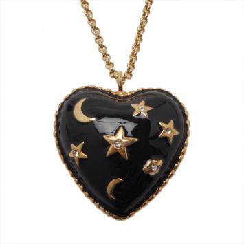 Pre Owned Moschino Moon And Stars Wide Black Pendant Necklace