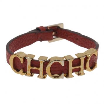 Pre Owned Carolina Herrera CH Red Leather Bracelet