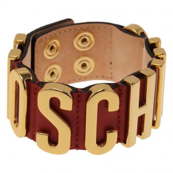 Pre Owned Moschino Logo Red Leather Bracelet