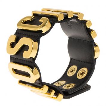 Pre Owned Moschino Logo Black Leather Bracelet S