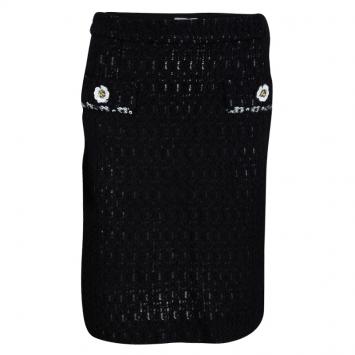 Pre Owned Moschino Black Textured Embellished Pocket Detail Boucle Skirt S