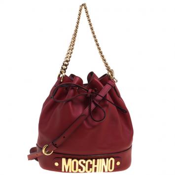 Pre Owned  Moschino Red Leather Bucket Drawstring Hobo