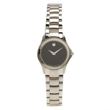 Pre Owned Movado Black Stainless Steel Museum 84 E4 1849 Women's Wristwatch 28MM