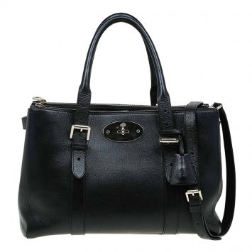 Pre Owned Mulberry Black Leather Bayswater Double Zip Tote
