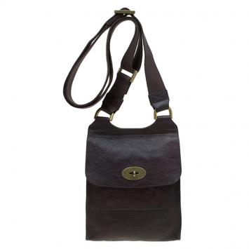 Pre Owned Mulberry Dark Brown Leather Antony Crossbody Bag