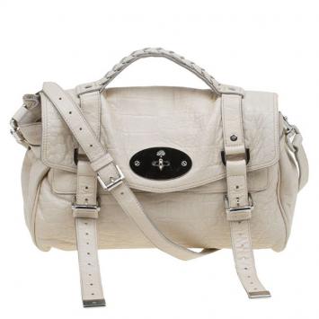 Pre Owned Mulberry Cream Croc Embossed Leather Limited Edition Alexa Shoulder Bag
