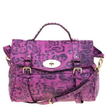 Pre Owned Mulberry Pink Leopard Print Leather Oversized Alexa Satchel