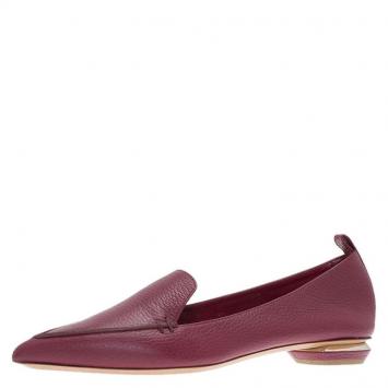 Pre Owned Nicholas Kirkwood Red Textured Leather Beya Pointed Toe Loafers Size 38.5