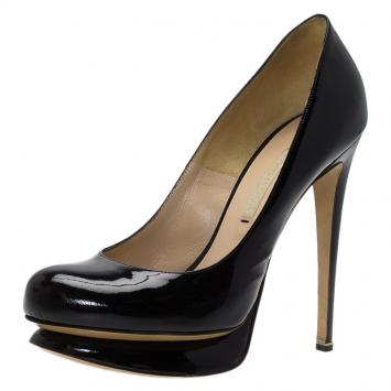 Pre Owned Nicholas Kirkwood Black Patent Platform Pumps Size 37