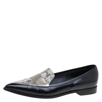 Pre Owned Nicholas Kirkwood Black Snake Embossed Leather Platino Strap Loafers Size 39