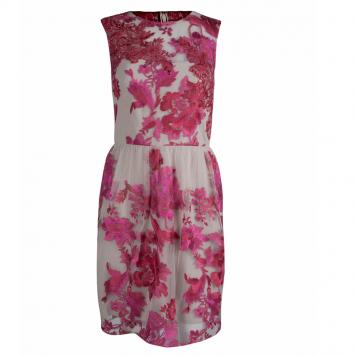 Pre Owned Marchesa Notte Beige Contrast Floral Embroidered Embellished Dress S 