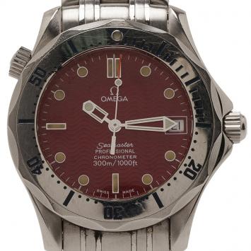 Pre Owned Omega Red Stainless Steel Seamaster Women's Wristwatch 36MM