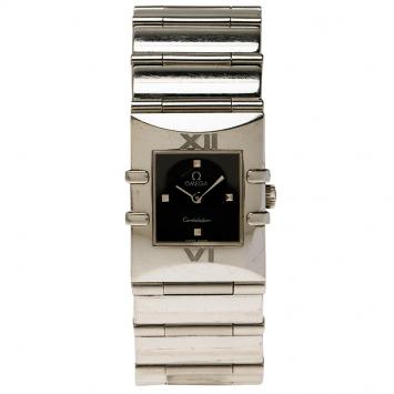 Pre Owned Omega Black Stainless Steel Constellation Quadrella Women's Wristwatch 20MM