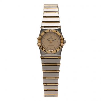 Pre Owned Omega Cream Stainless Steel Constellation Women's Wristwatch 24 MM