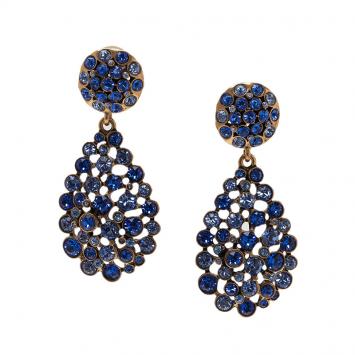 Pre Owned Oscar de la Renta Blue Crystal Tear Drop Clip Earrings
