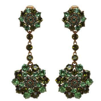 Pre Owned Oscar de la Renta Jeweled Green Crystal Clip On Earrings
