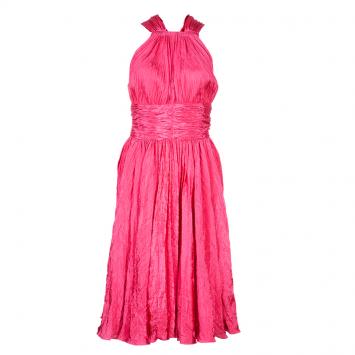 Pre Owned Oscar de la Renta Azalea Pink Crushed Silk Dress L