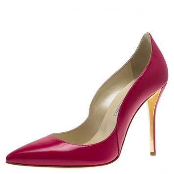 Pre Owned Oscar De La Renta Pink Patent Sabrina Pointed Toe Pumps Size 37
