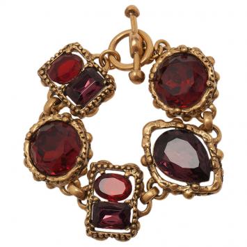مملوكة مسبقًا Oscar de la Renta Red Crystal Gold-Plated Bracelet