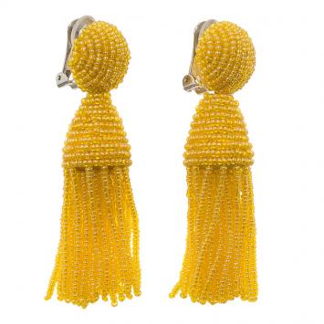 Pre Owned Oscar de la Renta Yellow Beaded Tassle Earrings