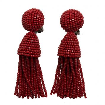 Pre Owned Oscar de la Renta Red Beaded Tassle Earrings