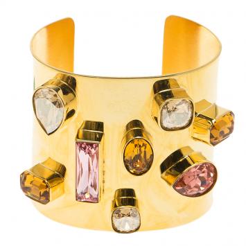 مملوكة مسب قًا Oscar de la Renta Crystal & Gold Tone Open-Cuff Bracelet