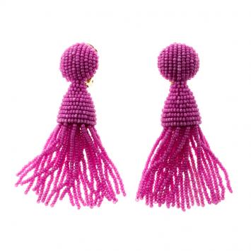 مملوكة مسبقًا Oscar de la Renta Pink Beaded Long Tassel Clip-on Earrings