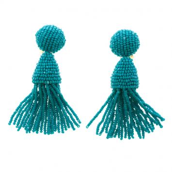 Pre Owned Oscar De La Renta Blue Beaded Tassel Earrings