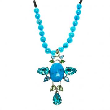 Pre Owned Oscar De La Renta Blue Bead and Crystal Long Necklace