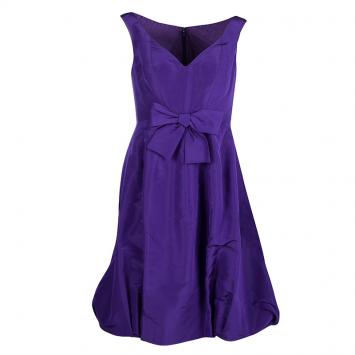 Pre Owned Oscar De La Renta Purple Bow Detail Sleeveless Dress M