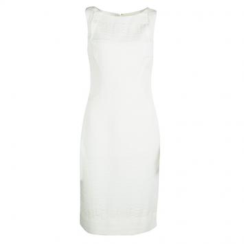 Pre Owned Oscar de la Renta Cream Textured Sleeveless Dress S