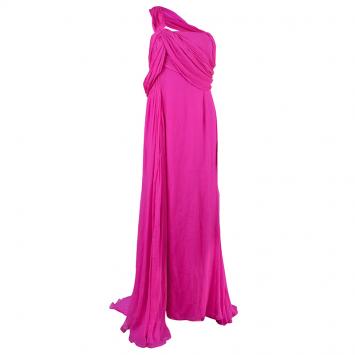Pre Owned Oscar De La Renta Hot Pink Chiffon Belted Gown L
