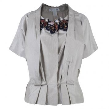 Pre Owned Oscar De La Renta Embellished Ivory Top XXL