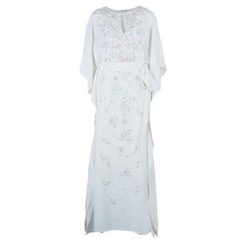 Pre Owned Oscar de la Renta Ivory Beaded Kaftan L