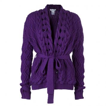 مملوكة مسبقًا Oscar De La Renta Purple Cable Knit Wool Cardigan L