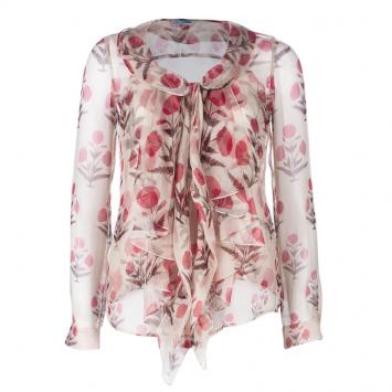 Pre Owned Oscar de la Renta Floral Chiffon Top S