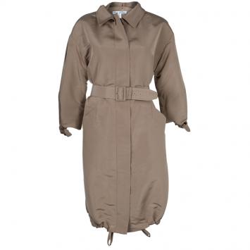 Pre Owned Oscar De La Renta Brown Silk Belted Overcoat L