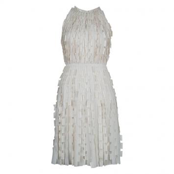 Pre Owned Oscar de la Renta Cream Silk Applique Textured Sleeveless Dress XS