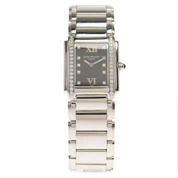 Pre Owned Patek Philippe Black Stainless Steel Twenty 4 Women's Wristwatch 26MM