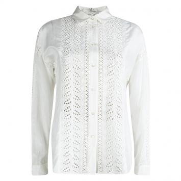 Pre Owned Paul and Joe White Eyelet Lace Insert Shirt L
