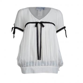 Pre Owned Paul and Joe White Silk Empire Line Short Sleeve Blouse L