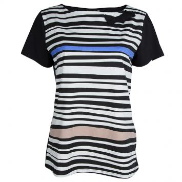 Pre Owned Paule Ka Black Jersey Multicolor Striped Bow Detail T-Shirt XL