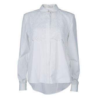 Pre Owned Peter Pilotto White Lace Detail Long Sleeve Cotton Eero Blouse M
