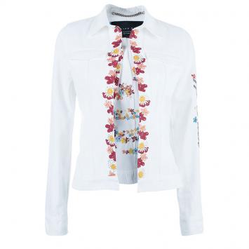 Pre Owned Philipp Plein Couture White Floral Embroidered Denim Jacket S