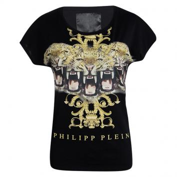Pre Owned Philipp Plein Couture Black Tiger Printed T Shirt XS