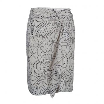 Pre Owned Philosophy di Alberta Ferretti Cream Printed Silk Ruffle Detail Skirt M